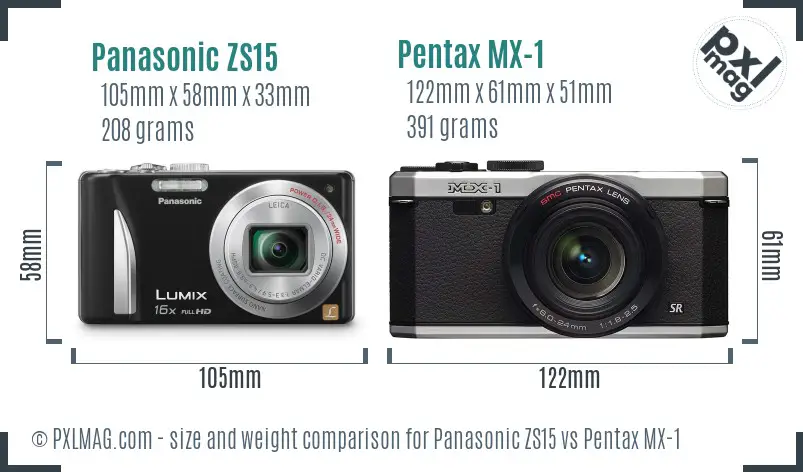 Panasonic ZS15 vs Pentax MX-1 size comparison