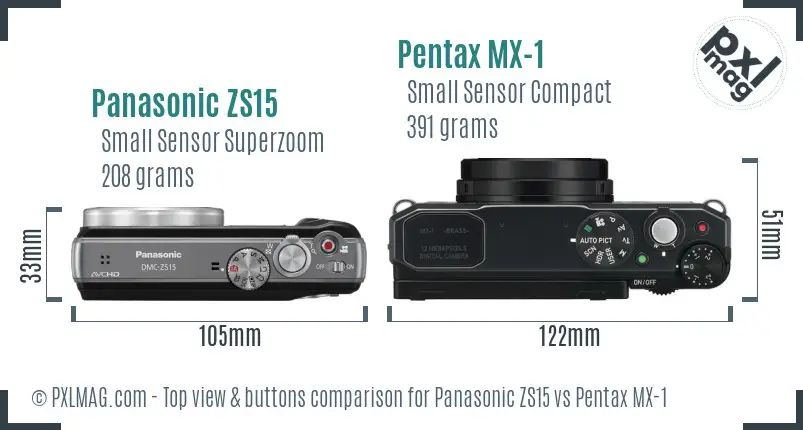 Panasonic ZS15 vs Pentax MX-1 top view buttons comparison