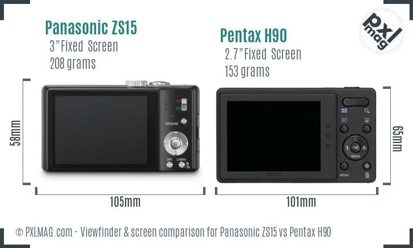 Panasonic ZS15 vs Pentax H90 Screen and Viewfinder comparison