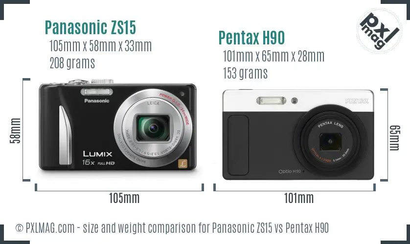 Panasonic ZS15 vs Pentax H90 size comparison