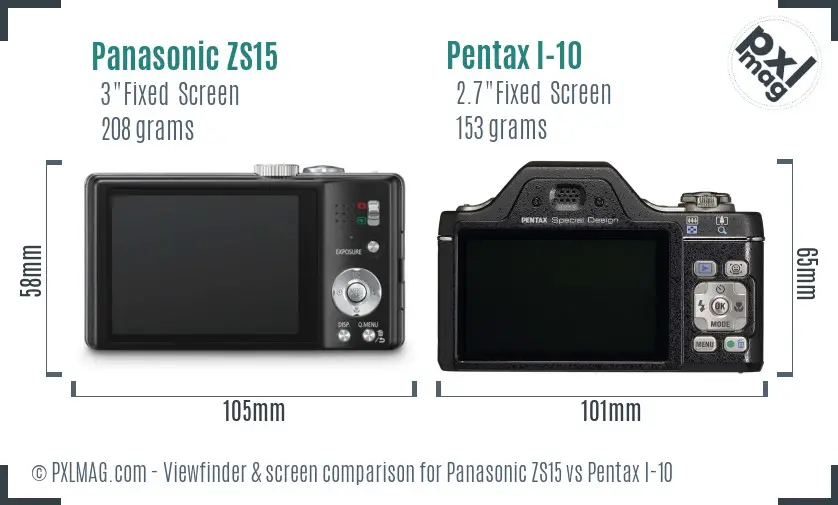 Panasonic ZS15 vs Pentax I-10 Screen and Viewfinder comparison