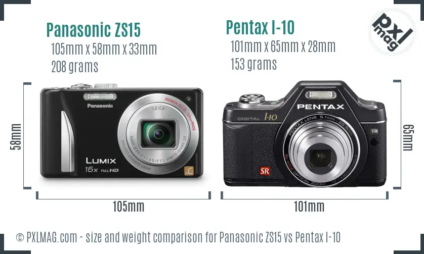 Panasonic ZS15 vs Pentax I-10 size comparison