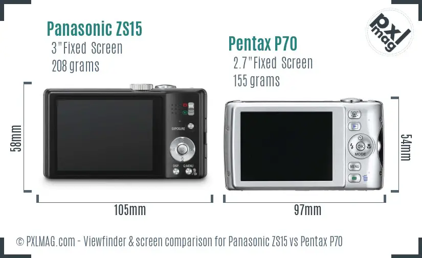 Panasonic ZS15 vs Pentax P70 Screen and Viewfinder comparison
