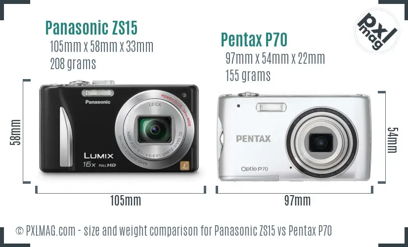 Panasonic ZS15 vs Pentax P70 size comparison