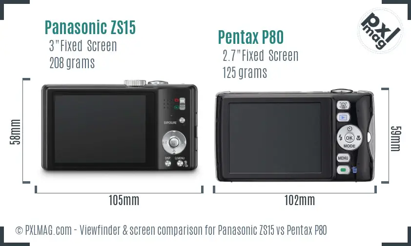 Panasonic ZS15 vs Pentax P80 Screen and Viewfinder comparison