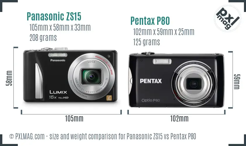 Panasonic ZS15 vs Pentax P80 size comparison