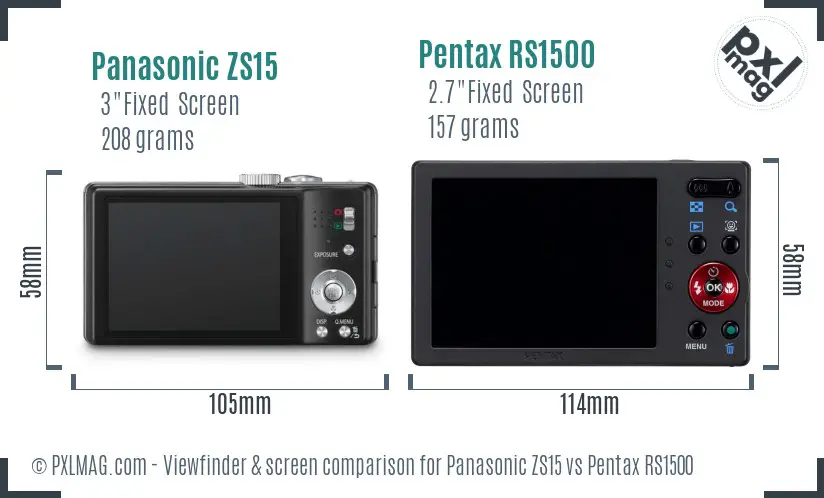Panasonic ZS15 vs Pentax RS1500 Screen and Viewfinder comparison