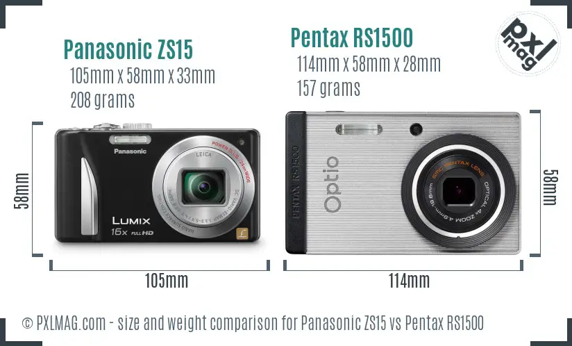 Panasonic ZS15 vs Pentax RS1500 size comparison