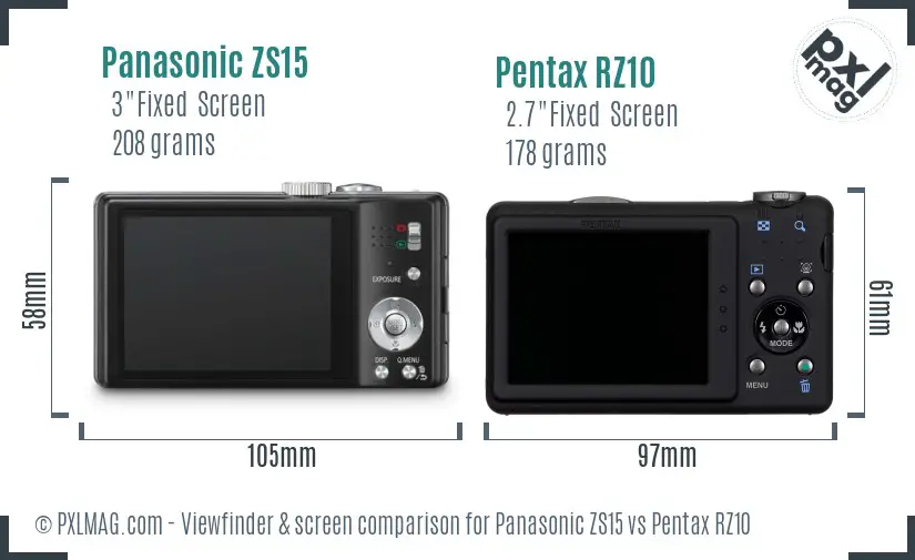 Panasonic ZS15 vs Pentax RZ10 Screen and Viewfinder comparison