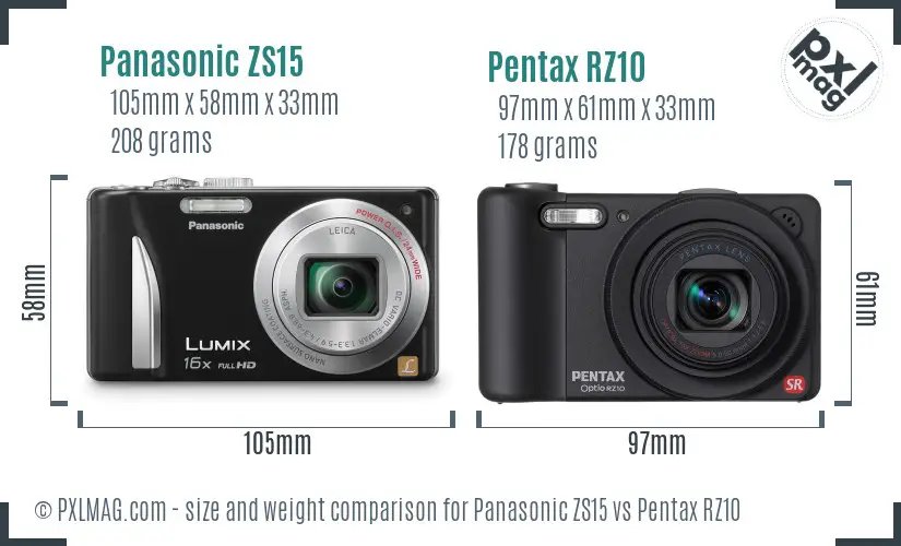 Panasonic ZS15 vs Pentax RZ10 size comparison