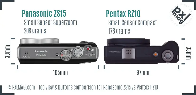 Panasonic ZS15 vs Pentax RZ10 top view buttons comparison