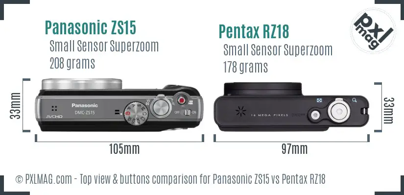 Panasonic ZS15 vs Pentax RZ18 top view buttons comparison