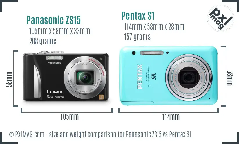 Panasonic ZS15 vs Pentax S1 size comparison