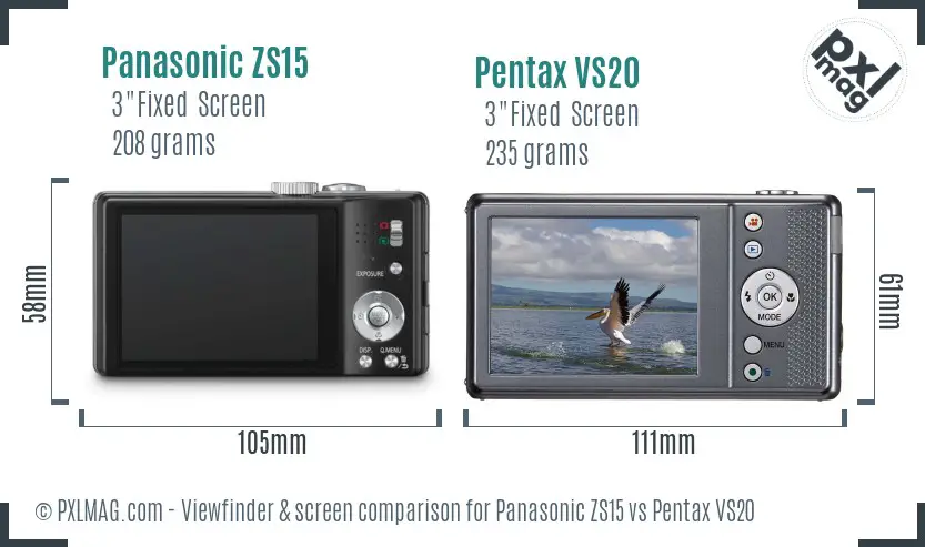 Panasonic ZS15 vs Pentax VS20 Screen and Viewfinder comparison