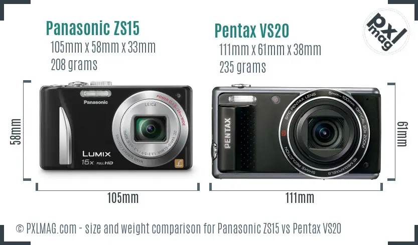 Panasonic ZS15 vs Pentax VS20 size comparison