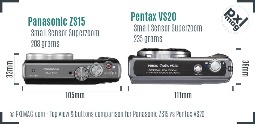 Panasonic ZS15 vs Pentax VS20 top view buttons comparison