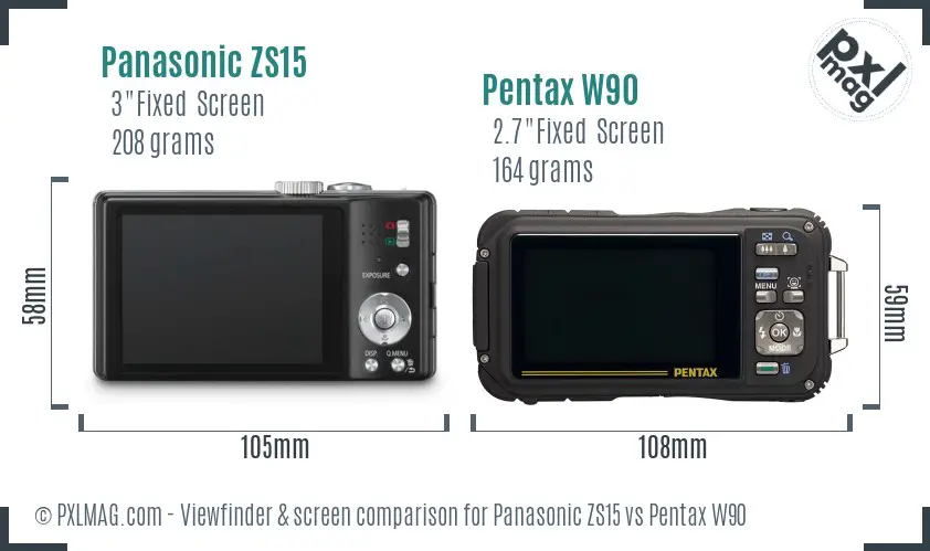 Panasonic ZS15 vs Pentax W90 Screen and Viewfinder comparison