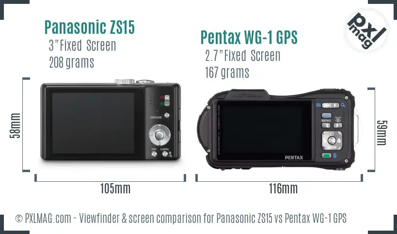 Panasonic ZS15 vs Pentax WG-1 GPS Screen and Viewfinder comparison