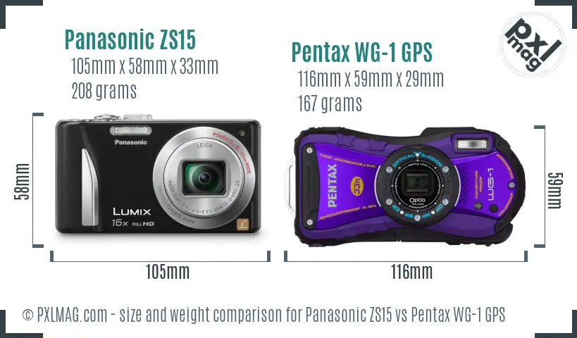 Panasonic ZS15 vs Pentax WG-1 GPS size comparison