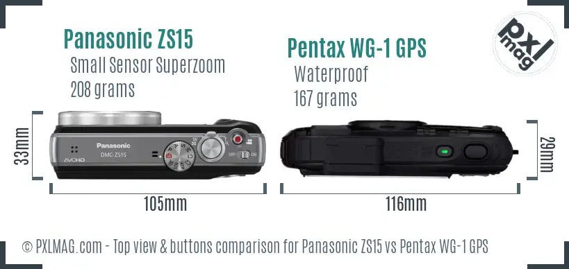 Panasonic ZS15 vs Pentax WG-1 GPS top view buttons comparison