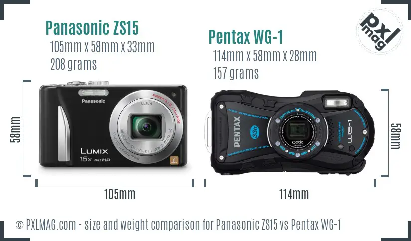 Panasonic ZS15 vs Pentax WG-1 size comparison
