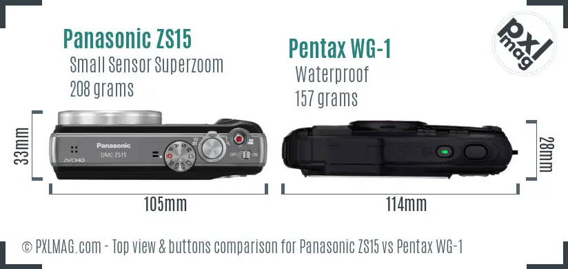 Panasonic ZS15 vs Pentax WG-1 top view buttons comparison
