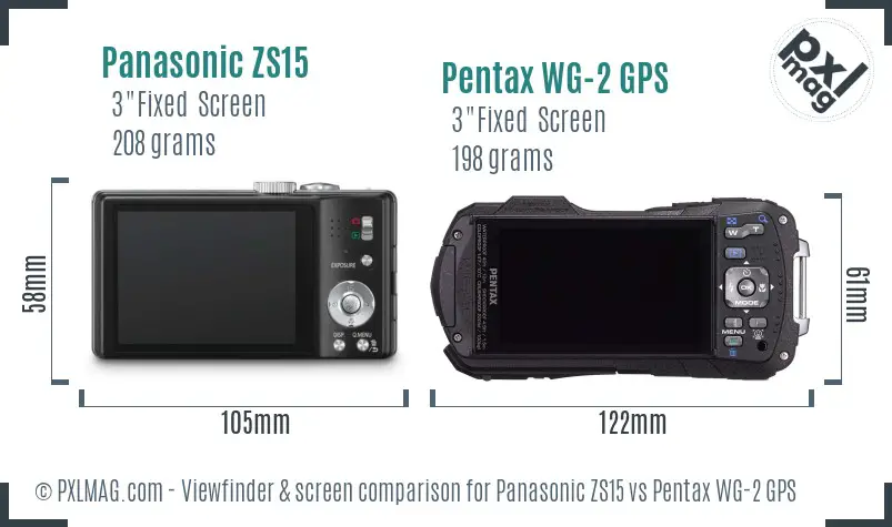 Panasonic ZS15 vs Pentax WG-2 GPS Screen and Viewfinder comparison