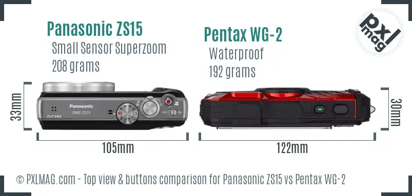 Panasonic ZS15 vs Pentax WG-2 top view buttons comparison