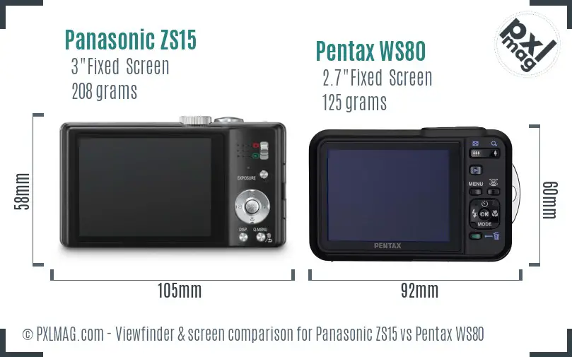Panasonic ZS15 vs Pentax WS80 Screen and Viewfinder comparison