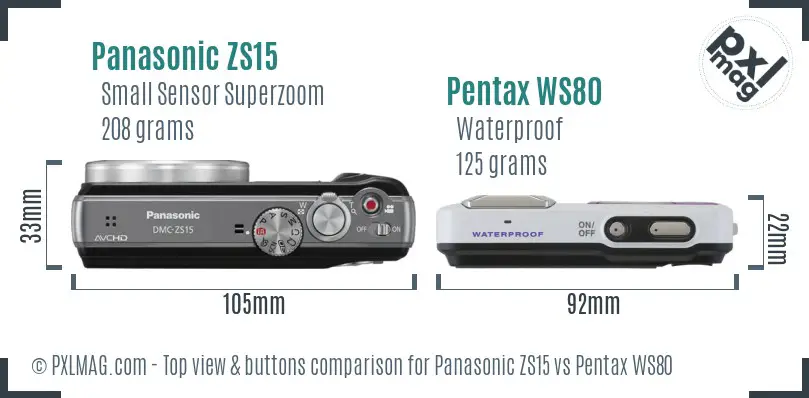 Panasonic ZS15 vs Pentax WS80 top view buttons comparison