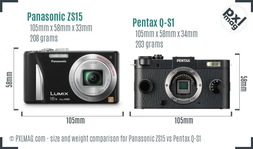 Panasonic ZS15 vs Pentax Q-S1 size comparison