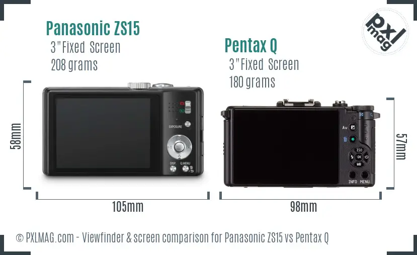 Panasonic ZS15 vs Pentax Q Screen and Viewfinder comparison
