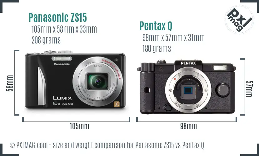 Panasonic ZS15 vs Pentax Q size comparison