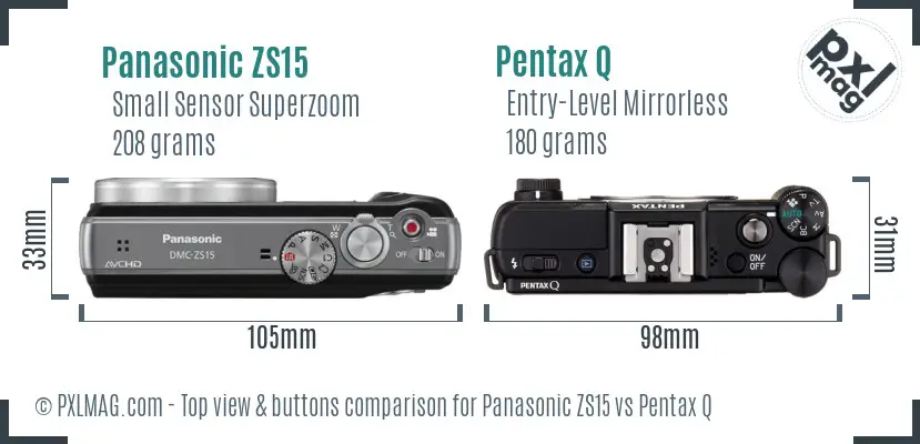 Panasonic ZS15 vs Pentax Q top view buttons comparison