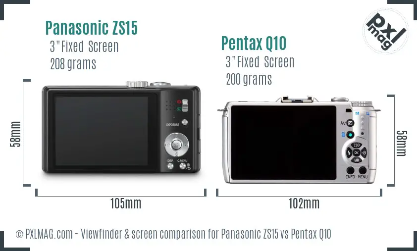 Panasonic ZS15 vs Pentax Q10 Screen and Viewfinder comparison