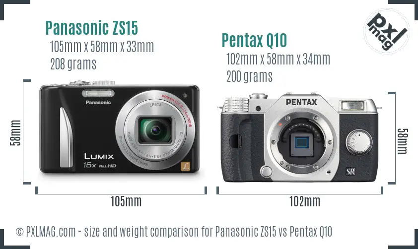 Panasonic ZS15 vs Pentax Q10 size comparison
