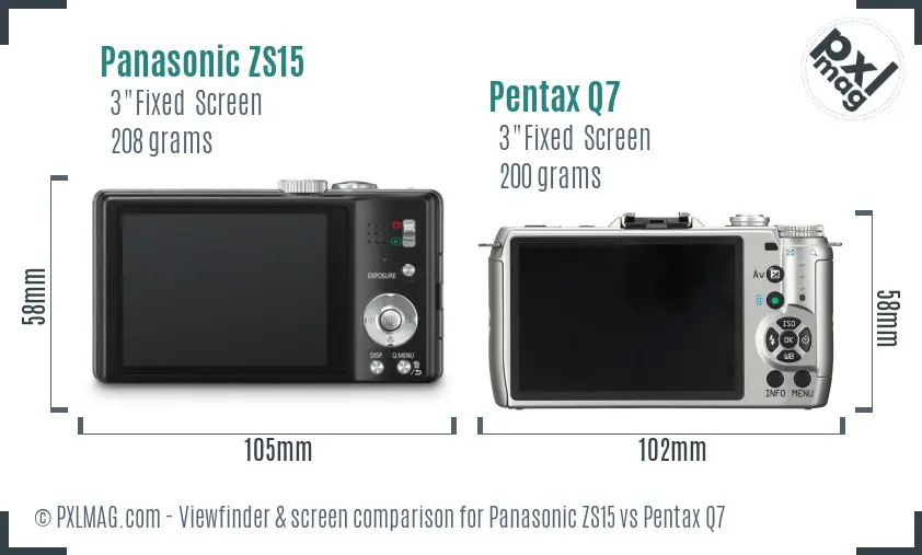 Panasonic ZS15 vs Pentax Q7 Screen and Viewfinder comparison