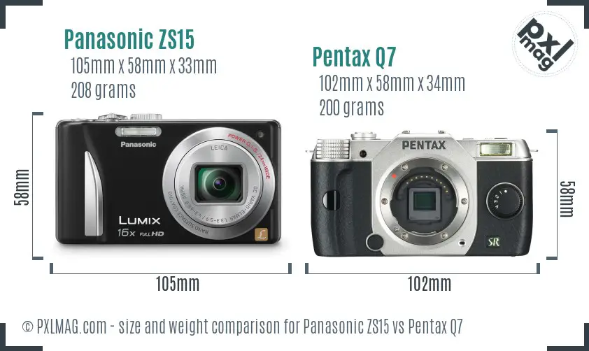 Panasonic ZS15 vs Pentax Q7 size comparison