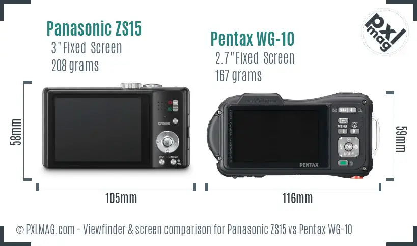 Panasonic ZS15 vs Pentax WG-10 Screen and Viewfinder comparison