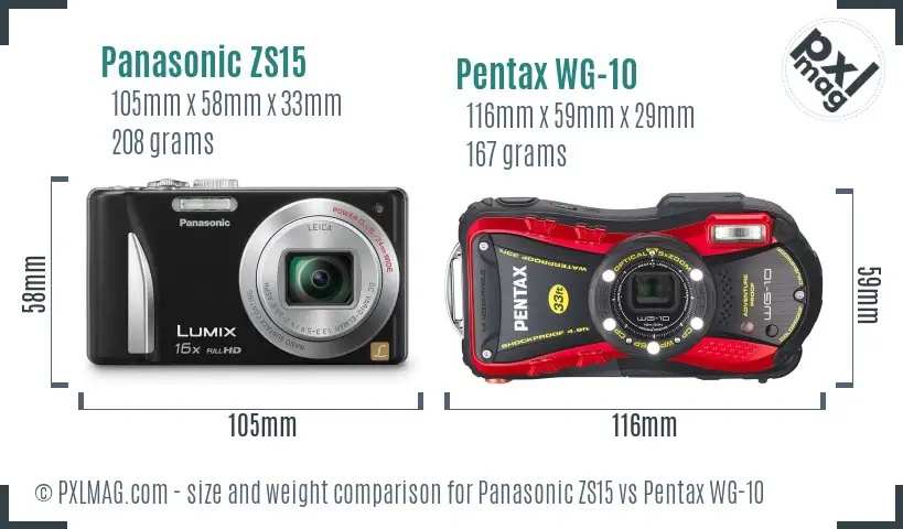 Panasonic ZS15 vs Pentax WG-10 size comparison
