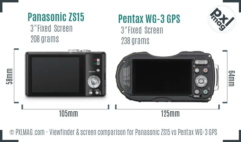 Panasonic ZS15 vs Pentax WG-3 GPS Screen and Viewfinder comparison