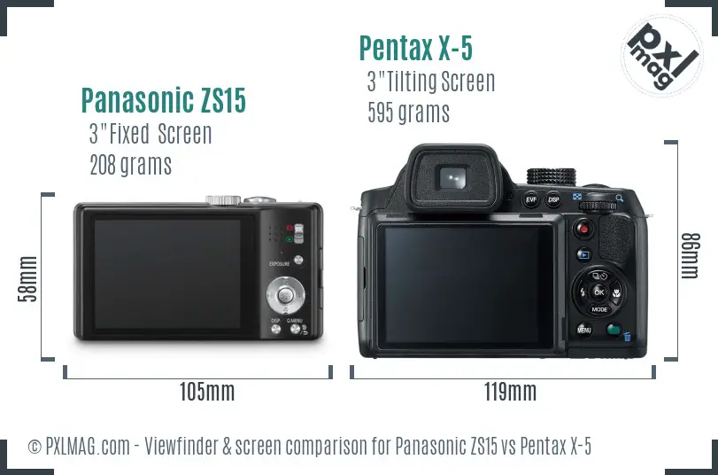 Panasonic ZS15 vs Pentax X-5 Screen and Viewfinder comparison