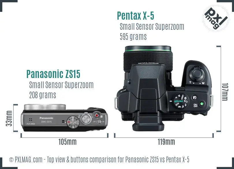 Panasonic ZS15 vs Pentax X-5 top view buttons comparison