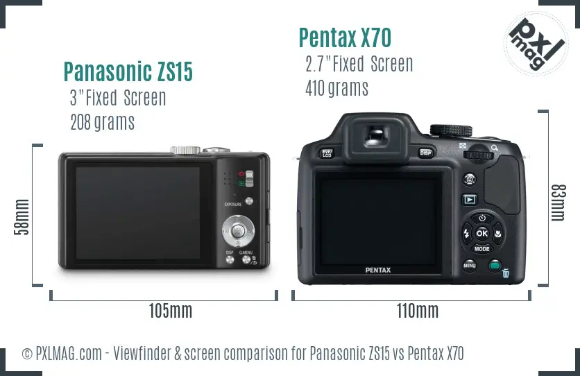 Panasonic ZS15 vs Pentax X70 Screen and Viewfinder comparison
