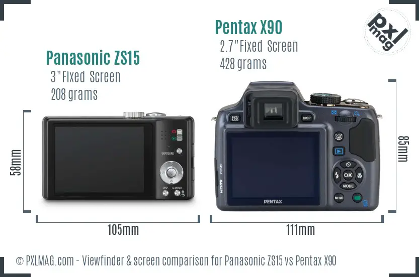 Panasonic ZS15 vs Pentax X90 Screen and Viewfinder comparison