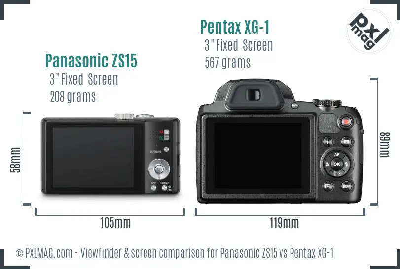 Panasonic ZS15 vs Pentax XG-1 Screen and Viewfinder comparison