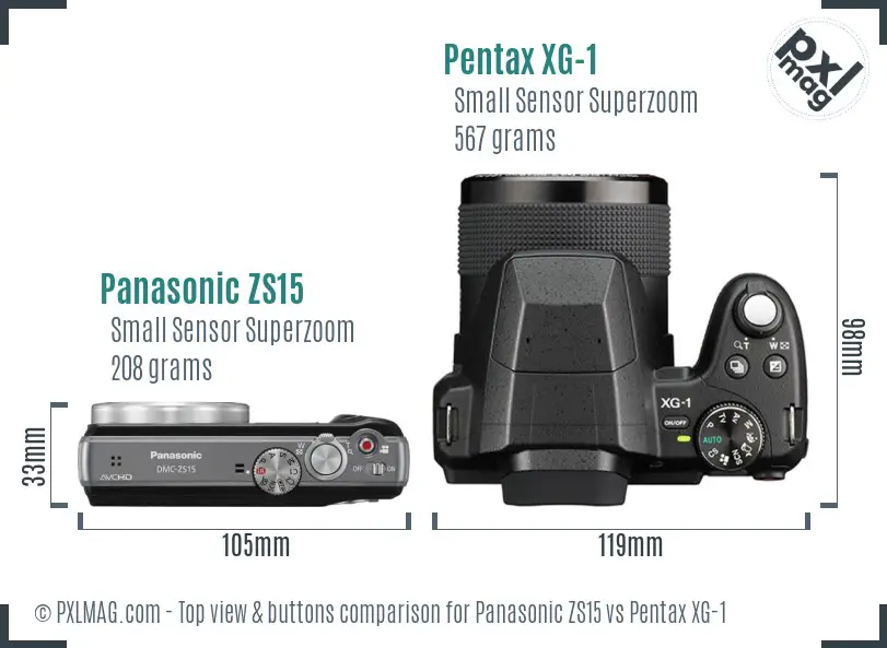 Panasonic ZS15 vs Pentax XG-1 top view buttons comparison