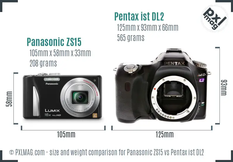 Panasonic ZS15 vs Pentax ist DL2 size comparison