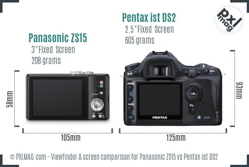 Panasonic ZS15 vs Pentax ist DS2 Screen and Viewfinder comparison