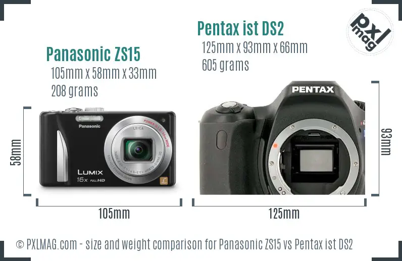 Panasonic ZS15 vs Pentax ist DS2 size comparison